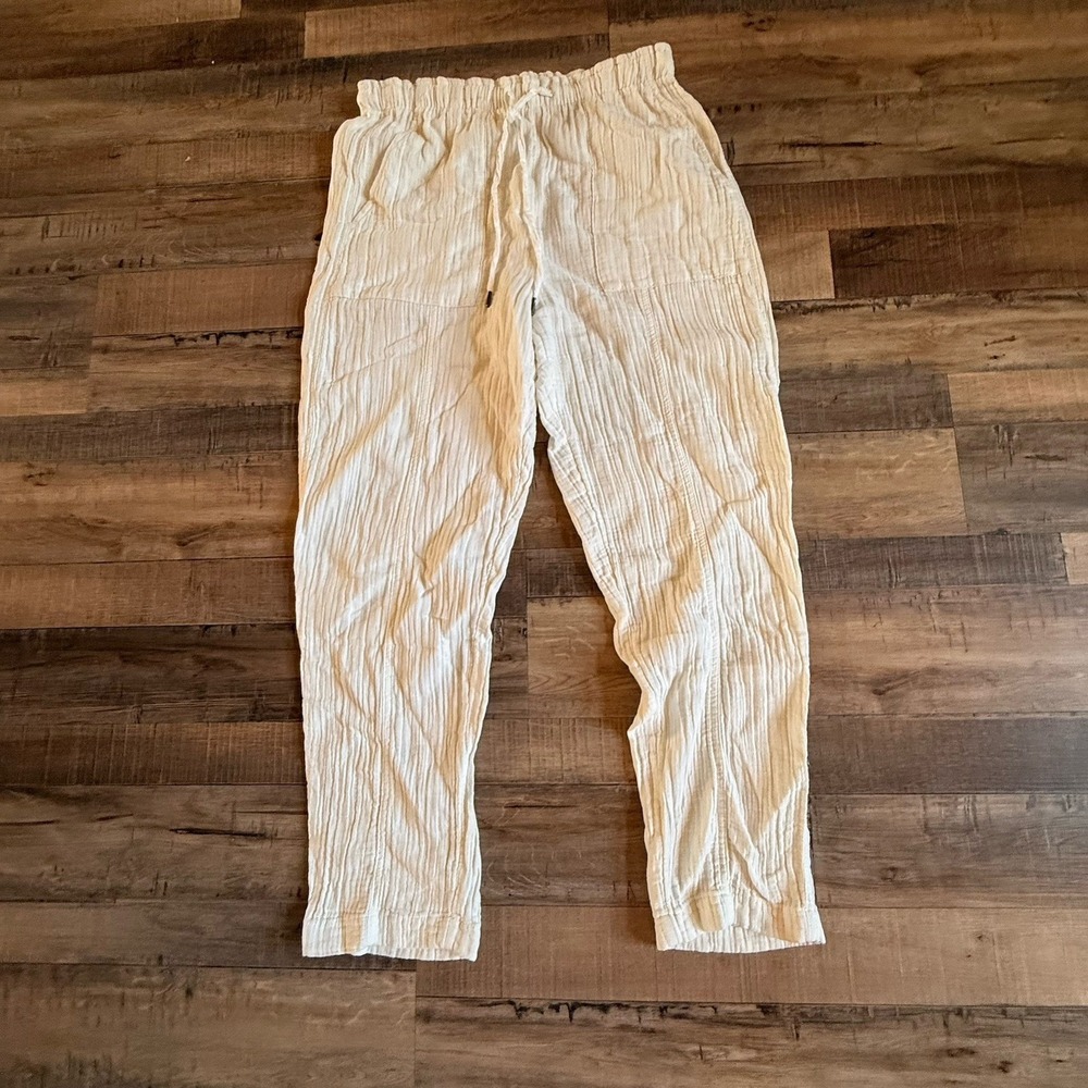 Gap Easy Pant‎ Womens Medium White Twill Tapered Cotton Comfort Casual Summer